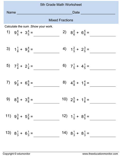  printable 5th grade math worksheets coloring pages