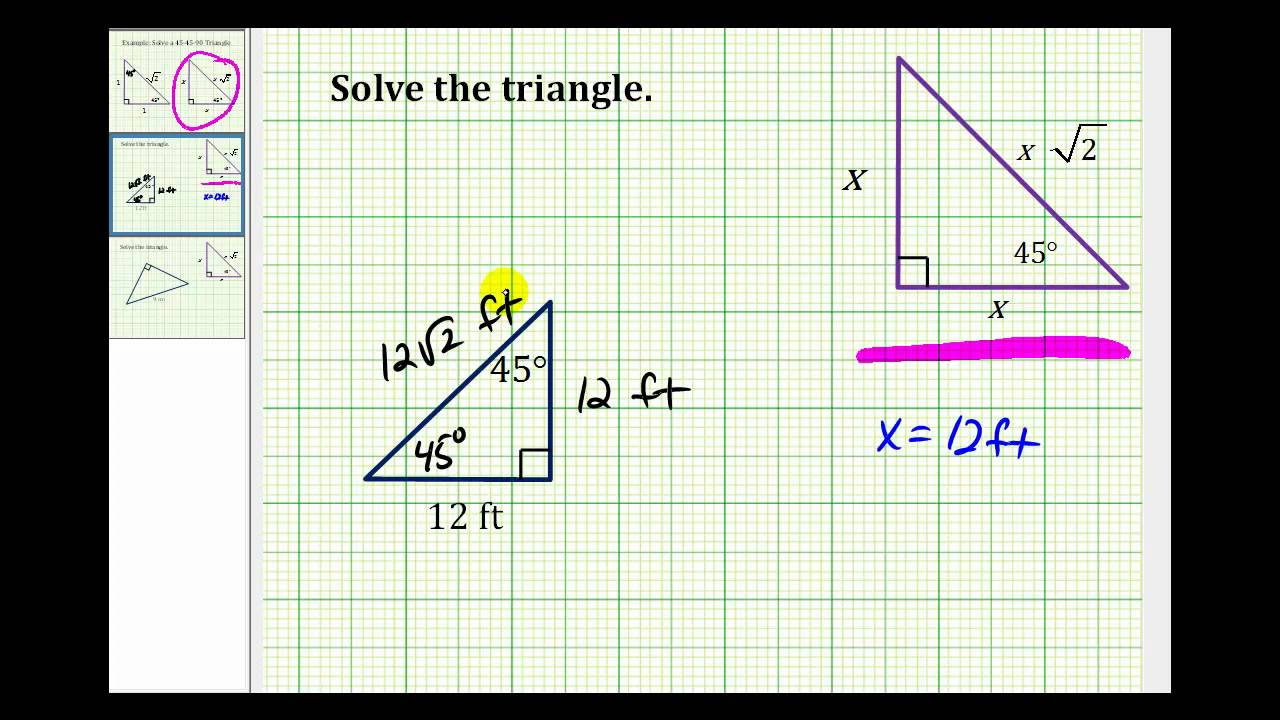 Examples: Solve a 45-45 Right Triangle - YouTube
