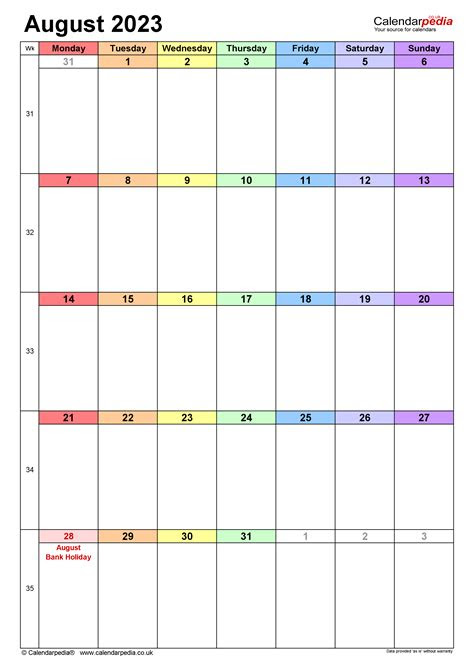 calendar august 2023 uk with excel word and pdf templates free