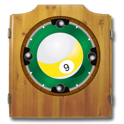 Trademark 9-Ball dart cabinet includes Darts and Board
