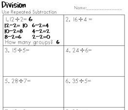 Repeated Subtraction Worksheet