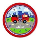 Olive Kids Trains Planes and Trucks FIRETRUCK Personalized Red Clock