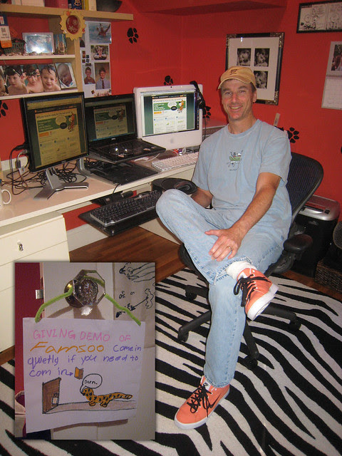 Bill at Work with Sign from Quintin (inset)