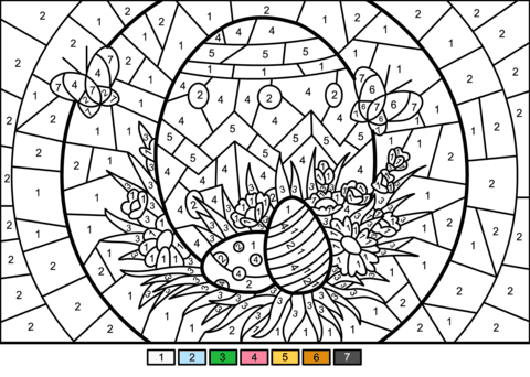 easter eggs color by number free printable coloring pages