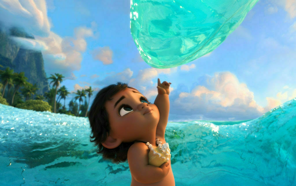 Young Moana interacting with the Ocean.