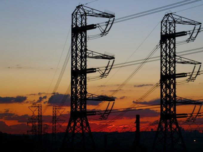 Power lines at sunset