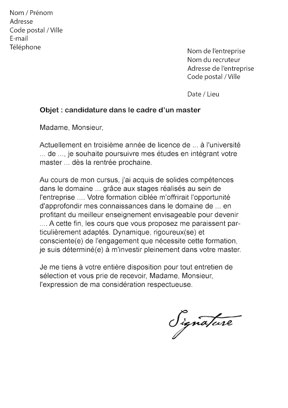 modele lettre de motivation diplome universitaire