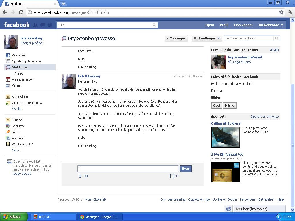 jeg sendte en ny facebook melding til gry stenberg