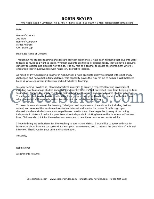 Application Letter Format For School Teacher