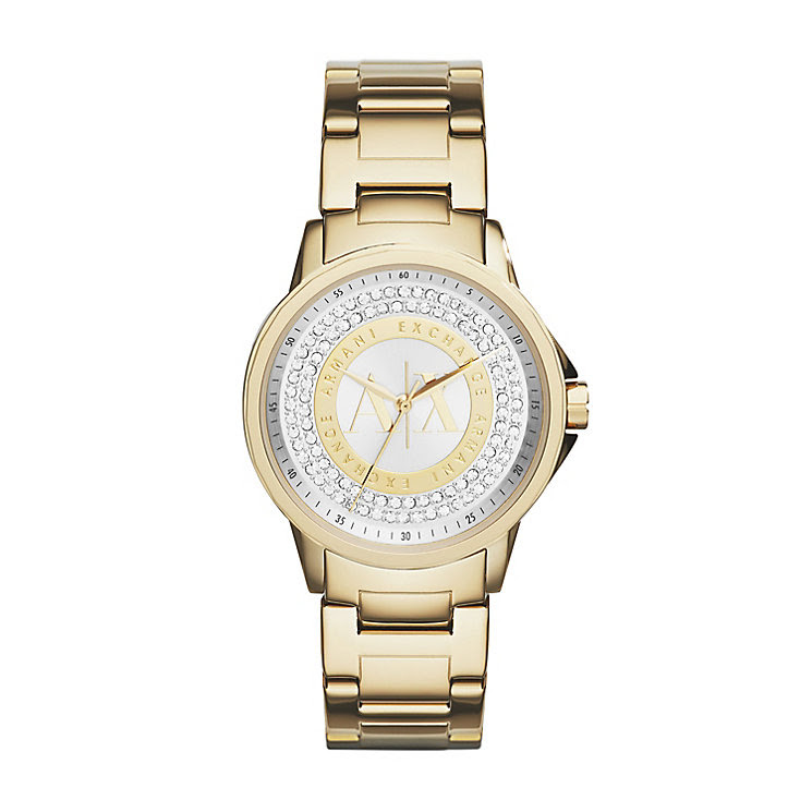 Armani Exchange Ladies' Yellow Gold Plated Stone Set Watch - Product ...