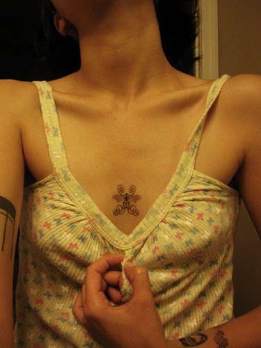 Tribal Dragonfly Tattoos on Women Chest