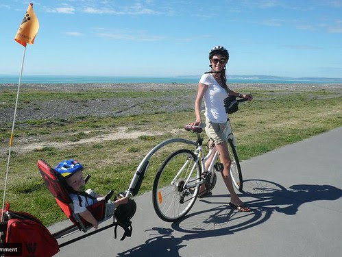 Biking on the off-road track at Marine Parade, Napier