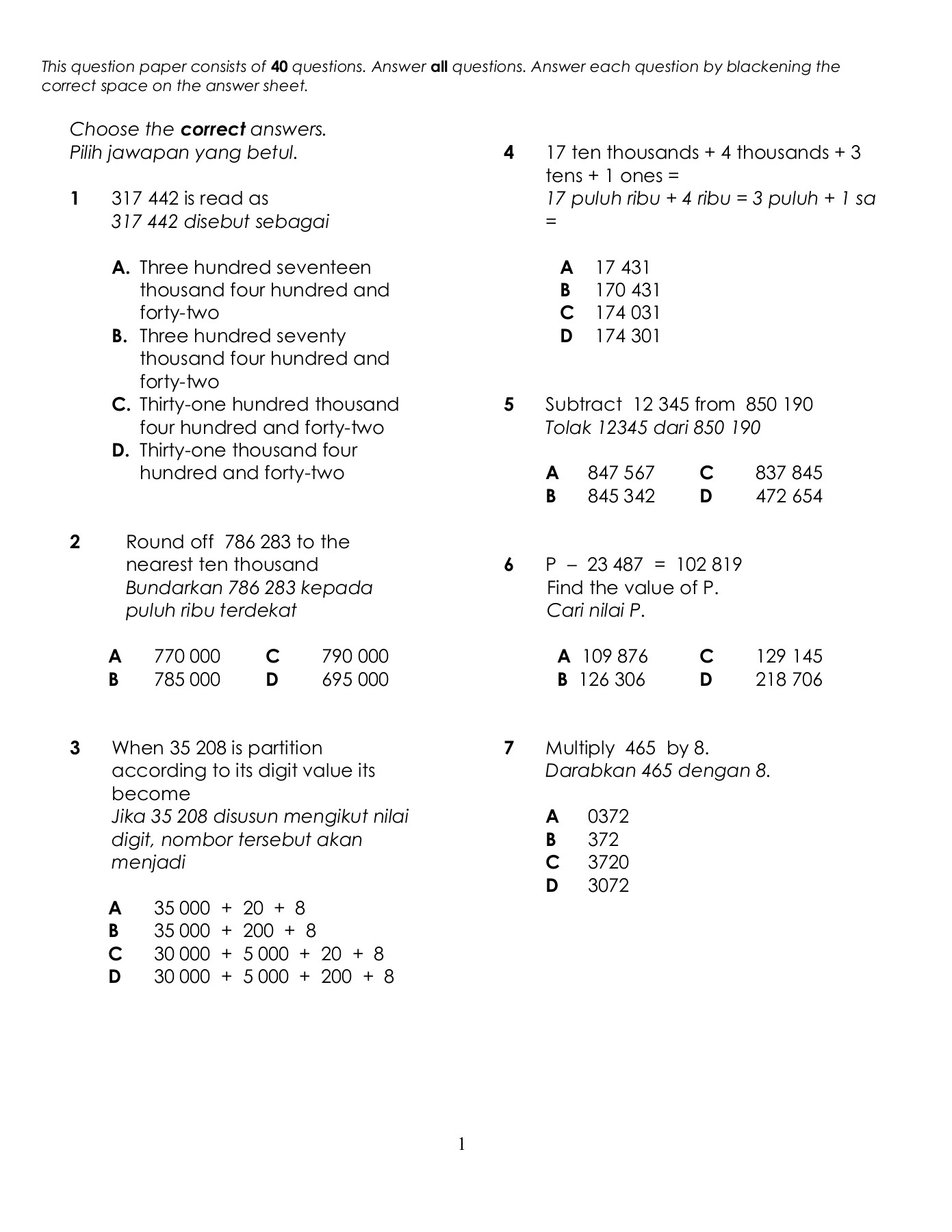 49867802 Soalan Matematik Tahun 5 Mathematics Year 5