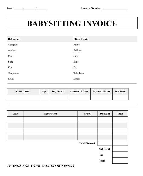 babysitting invoice template daycare