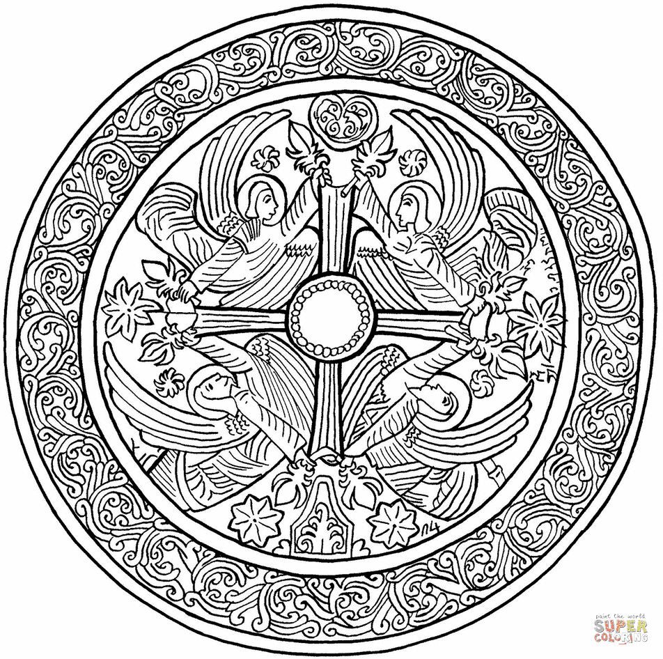 Clicca su disegni da colorare di Mandala natalizio con angeli per visualizzare la versione stampabile o colorala online patibile con iPad e tablet con