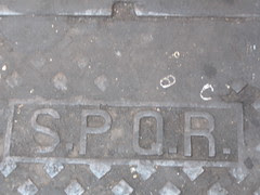 SPQR - Senatus Populusque Romanus - The Senate and People of Rome - Logan rememberd what this meant from our Latin courses