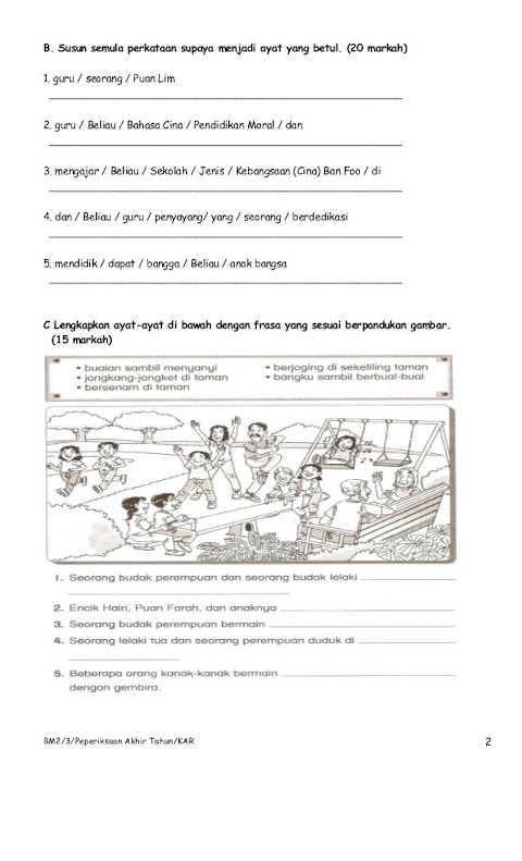 contoh soalan english tahun 3