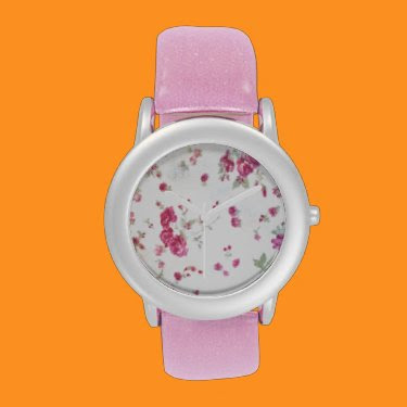 cute girly floral shabby chic white red fuzzy fun watch