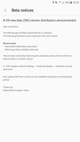Samsung Galaxy S7 edge Android 7.0 Nougat beta 5