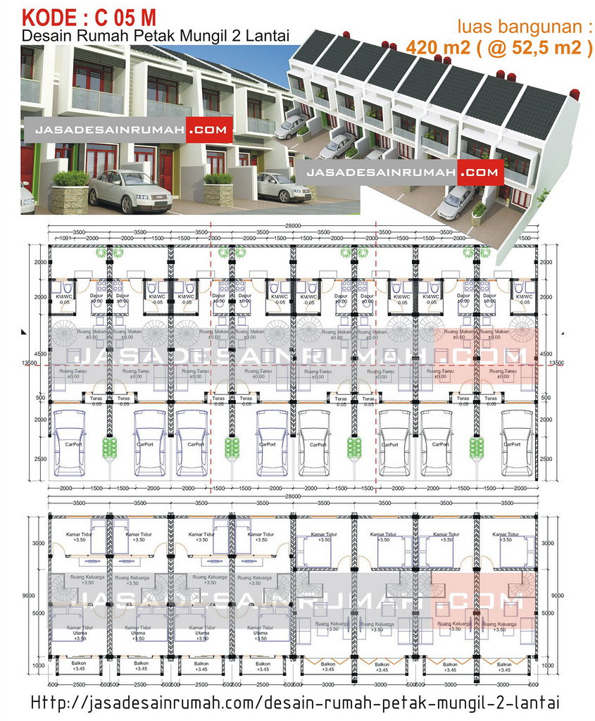 54 Desain Rumah Petak Terlengkap Parkiran Desain