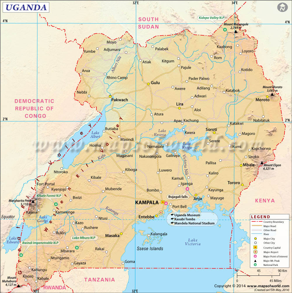 political map of uganda