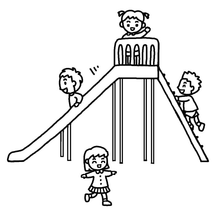 すべり台1 白黒 野外 園庭遊びの無料イラスト 園の生活 保育素材