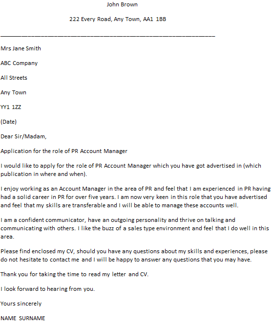 Pr Account Manager Cover Letter Example Icover Org Uk