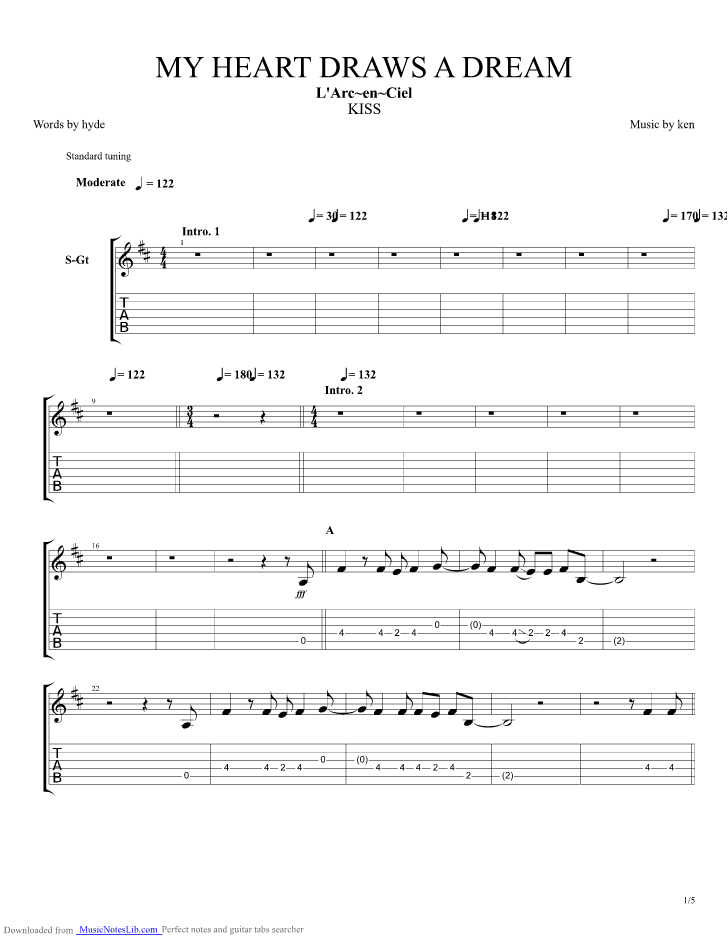 My Heart Draws A Dream Guitar Pro Tab By Larc En Ciel Musicnoteslib Com