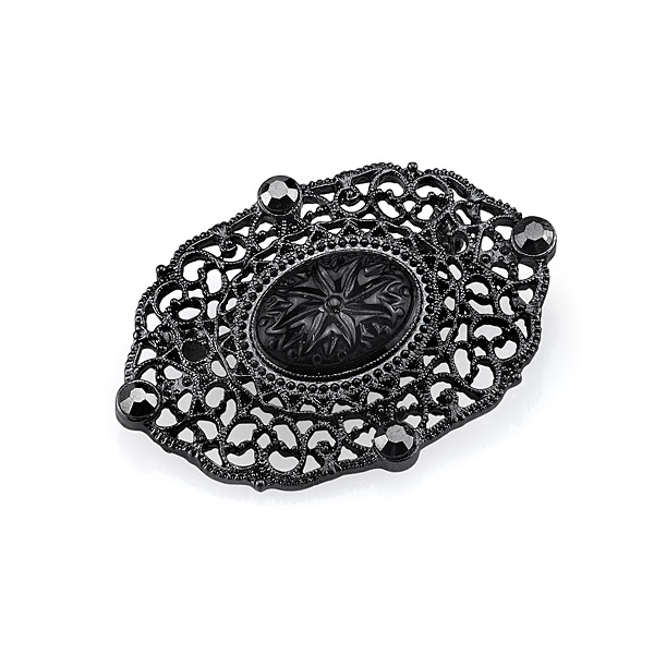 Downton Abbey Boxed Jet-Tone Oval Filigree Brooch