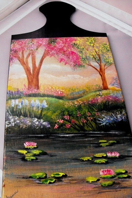 Spring Scene Cutting Board Handpainted OFGSC Spring Celebration