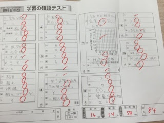 中2理科確認テスト 向田塾