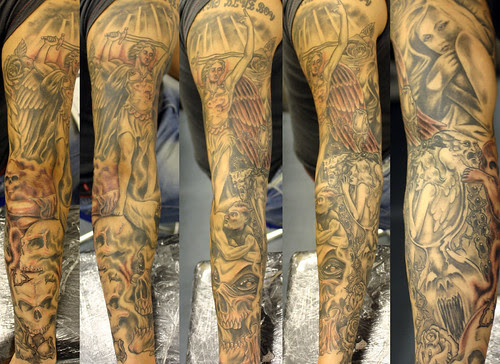 Angels-and-Demon-sleeve-tattoo by The Tattoo Studio
