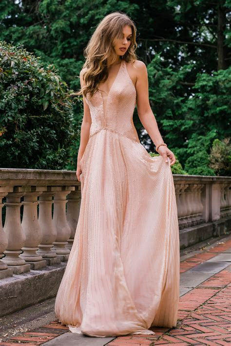 Buy at lightinthebox.com on sale today! Jovani 47780 | Champagne beaded halter plunging neck dress