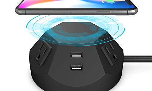 Amazing 🔥 BTU Power Strip Tower, 9 in 1 Surge Protector Tower with Wireless Charging, Power Tower with 4 AC Outlet Plugs and 4 USB Charging Desk Station, 6.56 FT Extension Cord Universal Socket PC Laptops Phone