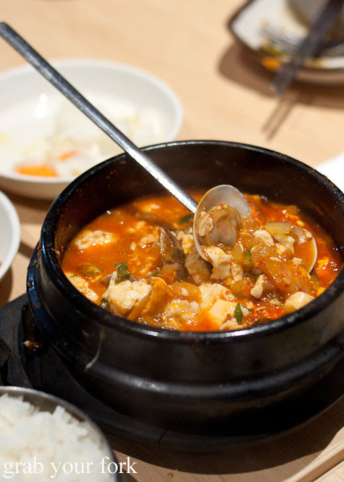 soft tofu with seafood and vegetable stew at red pepper, strathfield sports club bistro