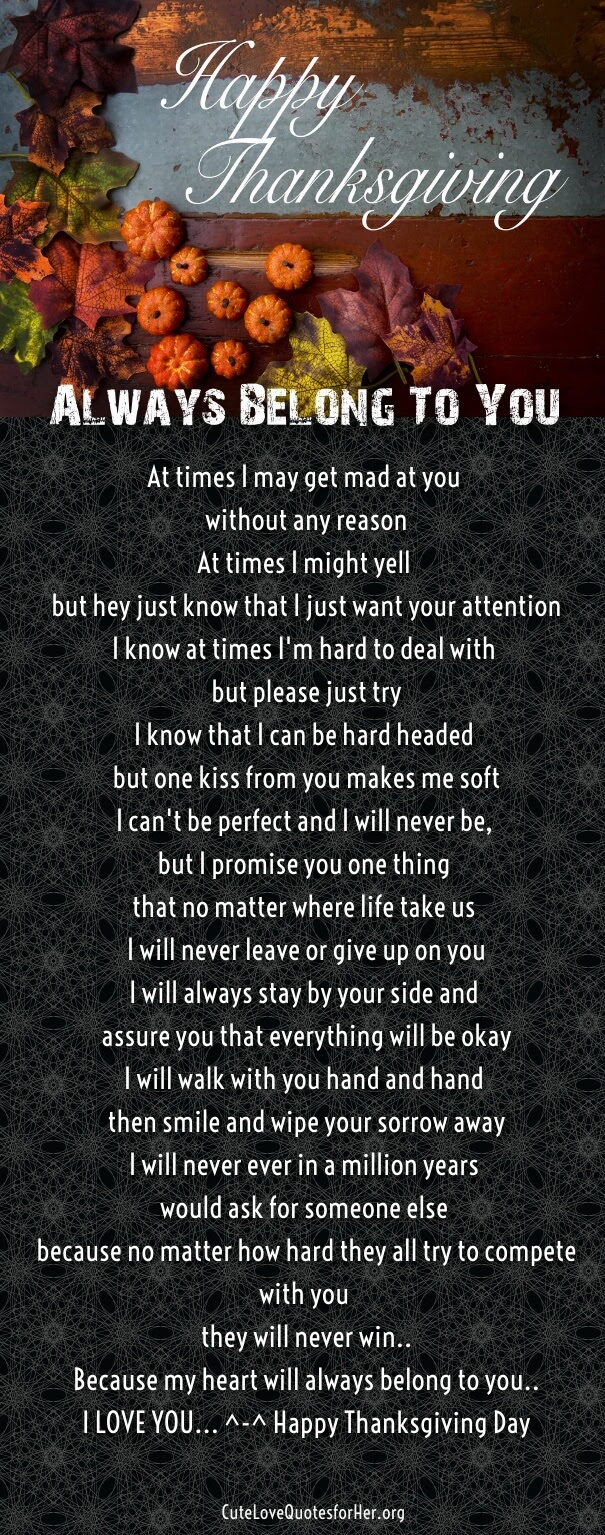 25 Thanksgiving Love Poems to Wish Her / Him - Thankful Poems