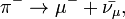 \displaystyle \mathrm \pi^{-} \rightarrow \mathrm \mu^{-} + \bar{\mathrm \nu_{\mathrm \mu}},