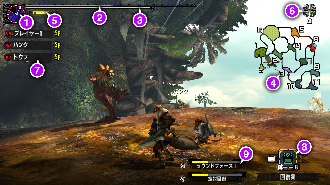 モンスターハンターダブルクロス Nintendo Switch Ver 公式webマニュアル クエスト中の画面表示