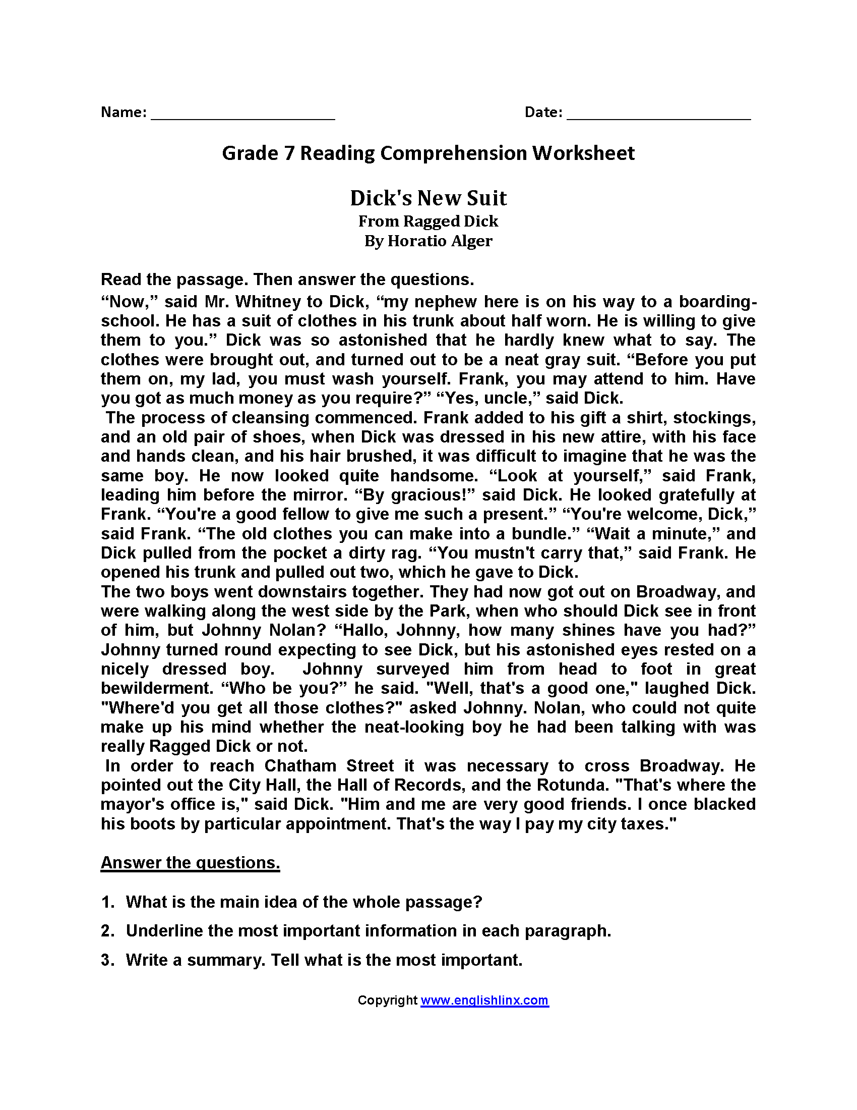 Reading Worksheets