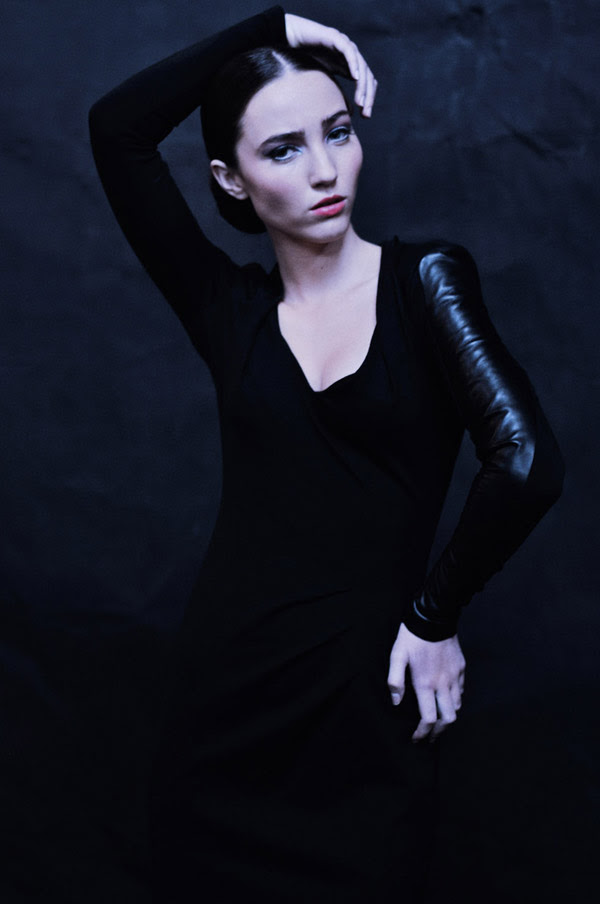 In Development, Spanish Dancer, Marvin – Black Chevron Dress,  Editorial Fashion Story shot on black canvas background