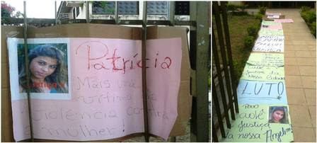Amigos e familiares da vítima colaram cartazes em protesto na porta do fórum da cidade