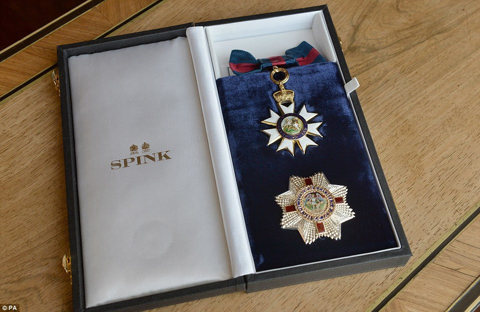 The Honorary Dame Grand Cross of the Most Distinguished Order of St Michael and St George was presented to Jolie in London today