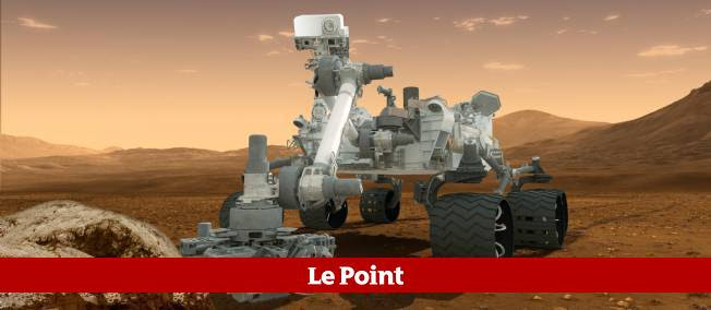 Représentation artistique du robot Curiosity procédant à des analyses du sol martien.