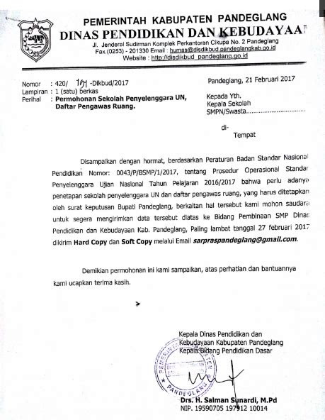 surat permohonan sekolah penyelenggara  smp  dinas