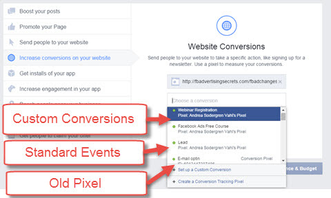 Choose a conversion tracking for ad