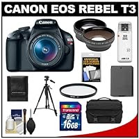 Canon EOS Rebel T3 Digital SLR Camera Body & EF-S 18-55mm IS II Lens with 16GB Card + .45x Wide Angle & 2x Telephoto Lenses + Battery + Filter + Tripod + Accessory Kit