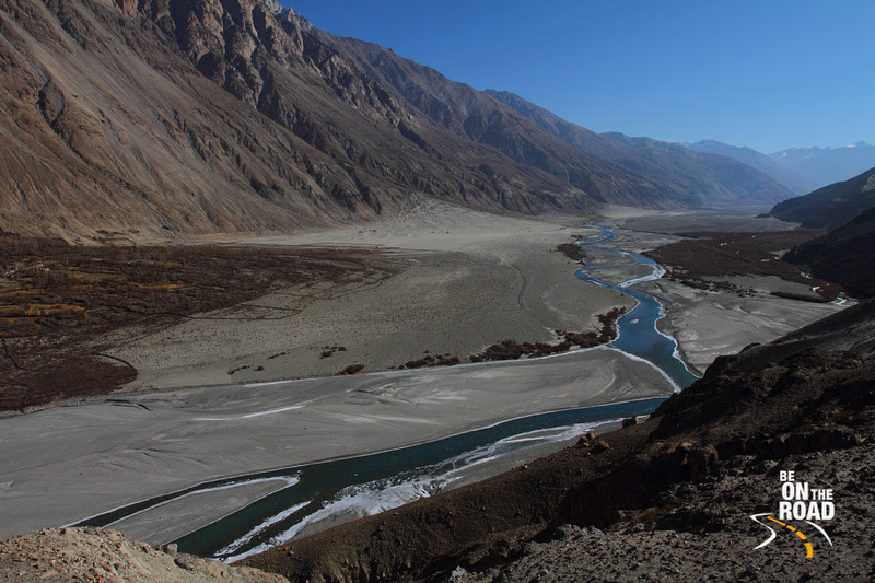 The Shyok river flowing in from the Changthang Cold Desert and before it joins the Nubra river