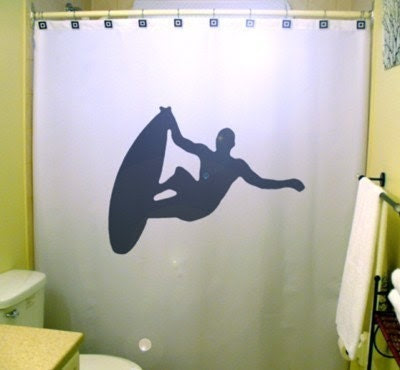 Surfing Surfer Shower Curtain Surf Board by CustomShowerCurtains