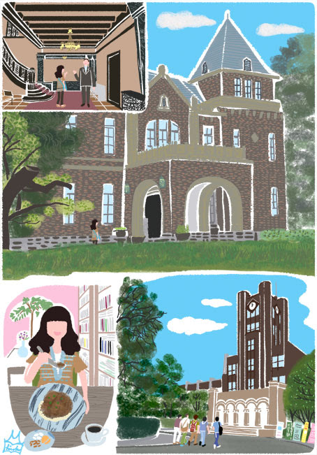 読売新聞 5月21日夕刊 連載08 本山浩子の駅前とことこ 駒場東大前駅 風景イラスト 景色イラスト イメージイラスト 本山浩子のイラスト ファイル News
