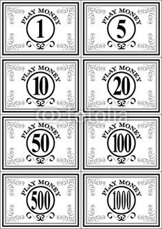 black and white play money template clip art library